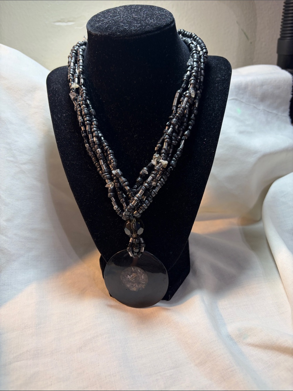 Multi-Strand Black Beaded Pendant Necklace - Elegant Women's Jewelry